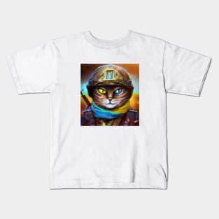 Cat Ukrainian Soldier Kids T-Shirt